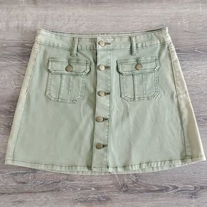 Altar'd State Button Up Pocket Front Bleached Wash Sage Green Skirt